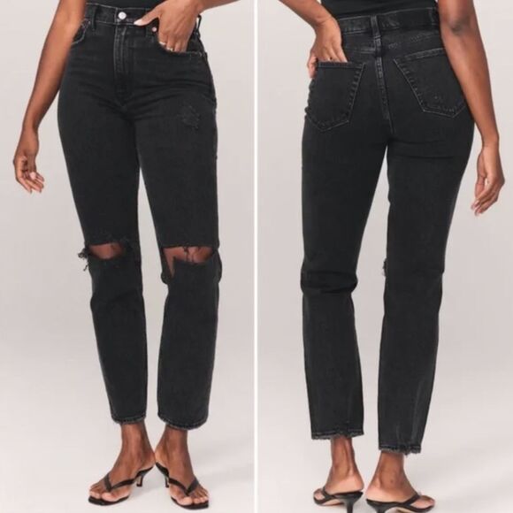 Abercrombie & Fitch Denim - ABERCROMBIE & Fitch Ultra High Rise Mom Black Distressed Denim Jeans Womens 4/27